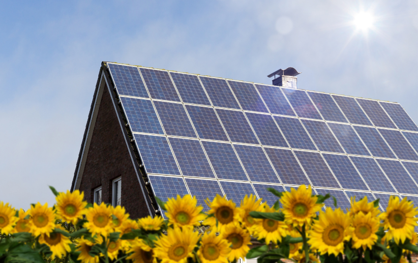 House roof with solar panels installed