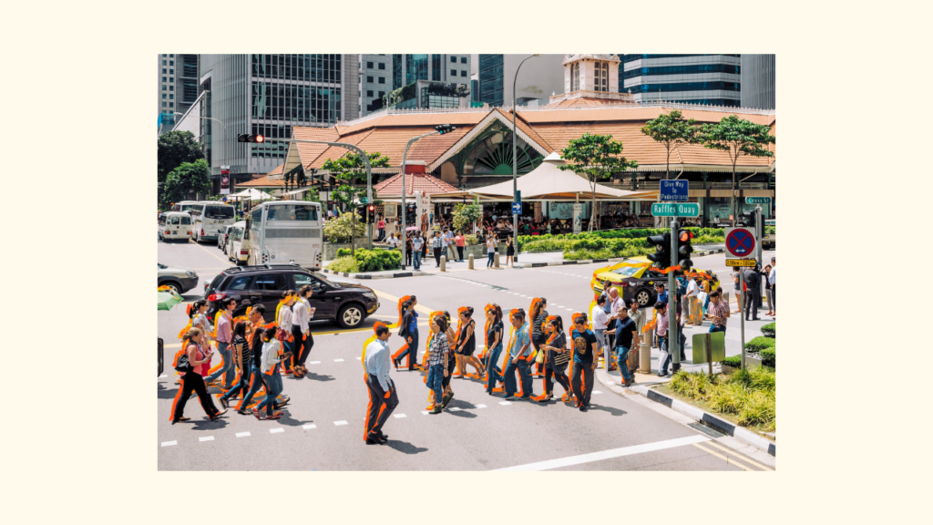 Singaporeans walking in sunny Singapore