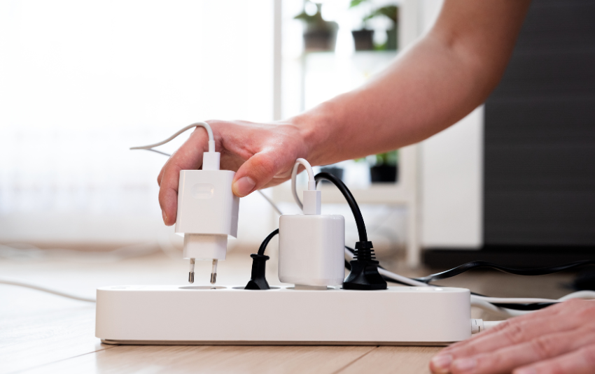 Person unplugging a charger from the extension